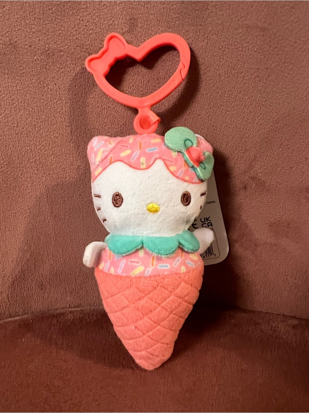 Sanrio Hello Kitty Coral Pink & Mint Ice Cream Cone Clip Plush